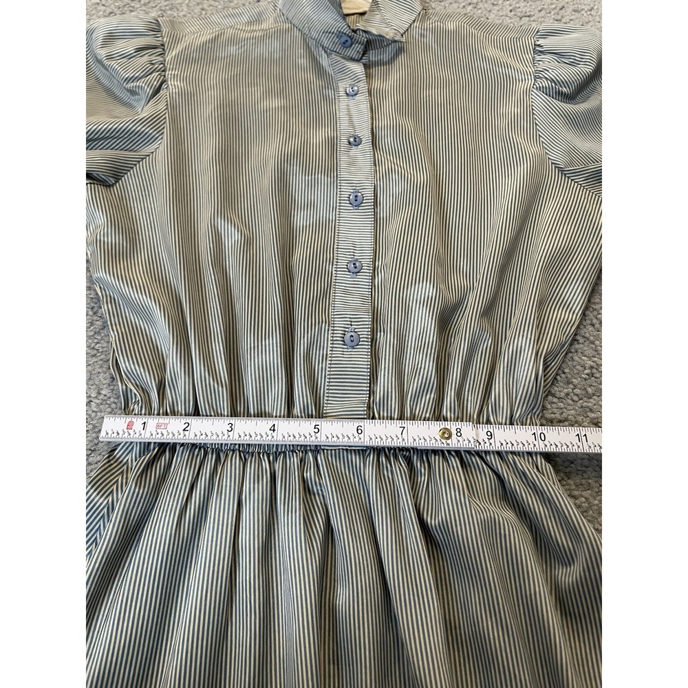 80s Susan Howard Striped Midi Dress S-M Taupe Satin 3/4 Sleeve Classic Career - Picture 11 of 15